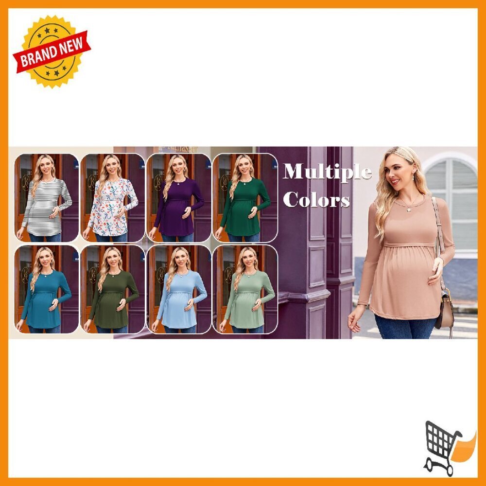 Maternity Long Sleeve Tunic Tops 3-Pack Pleated Soft Material - Picture 7 of 7